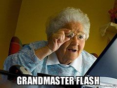 Meme showing grandmother at computer with the text 
