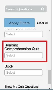 Find the Reading Comprehension Quizzes filter